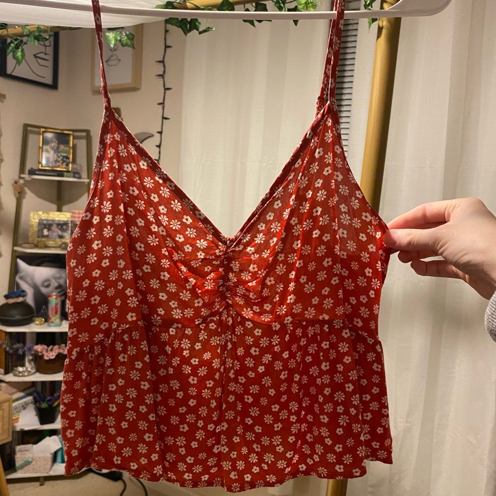 LA Hearts Red Floral Tie-back Tank